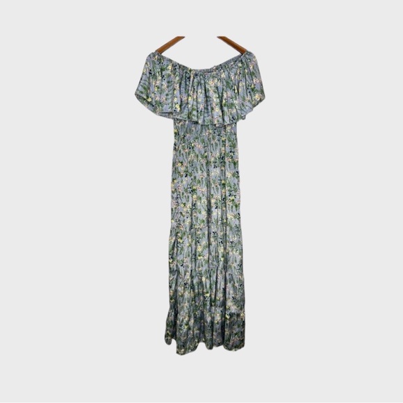 ❤️ SOLD Elan Women's Floral Off The Shoulder Prairie Maxi Dress Gray Yellow - Picture 3 of 17